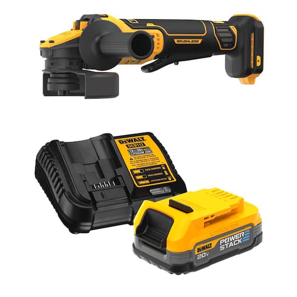 20V MAX Lithium-Ion Cordless Brushless 4.5-5 in. Paddle Switch Angle Grinder with POWERSTACK 1.7 Ah Battery and Charger