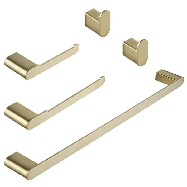 HOMEMYSTIQUE 5-Piece Bath Hardware Set with Towel Bar Towel Hook Toilet Paper Holder in Brushed Gold