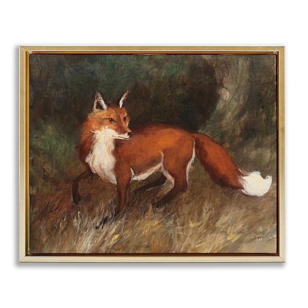 Wild Fox in Forest by Julia Purinton 1 Piece Gold Floater Frame Animal Graphic Art Print 25 in. x 31 in.