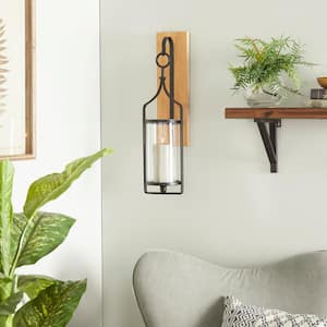 Black Wood Single Candle Wall Sconce