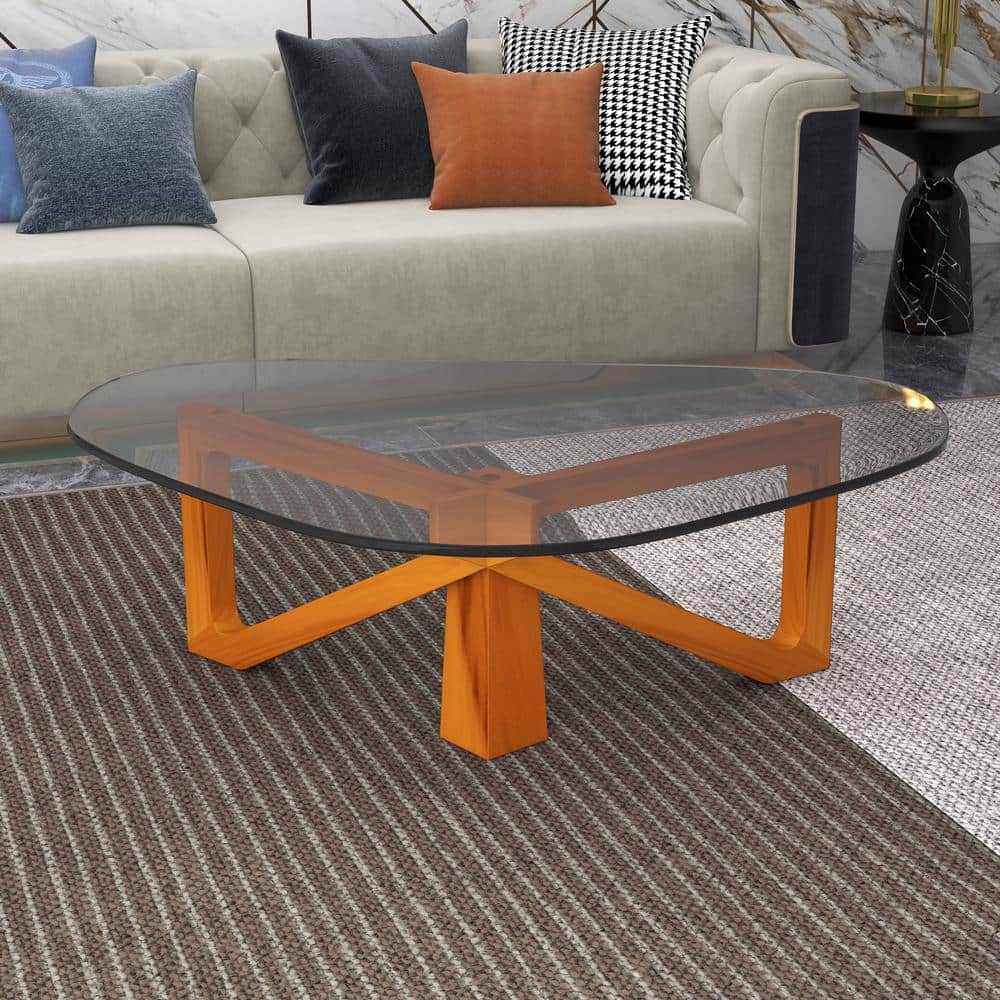 Light Walnut Triangular Glass Top Coffee Table