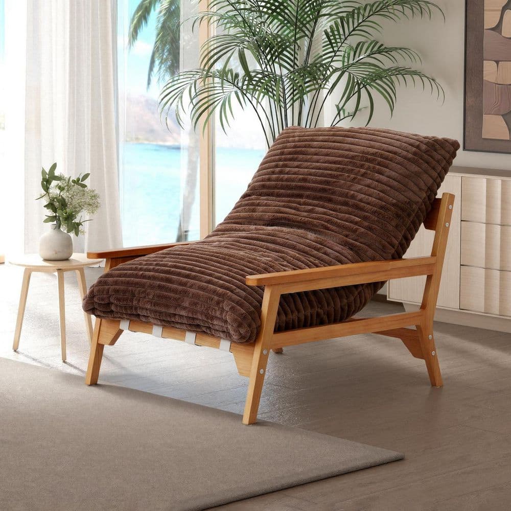 Brown Rabbit Hair Plush Fabric Solid Wood Corner Recliner Arm Chair price history on PriceWatchPro