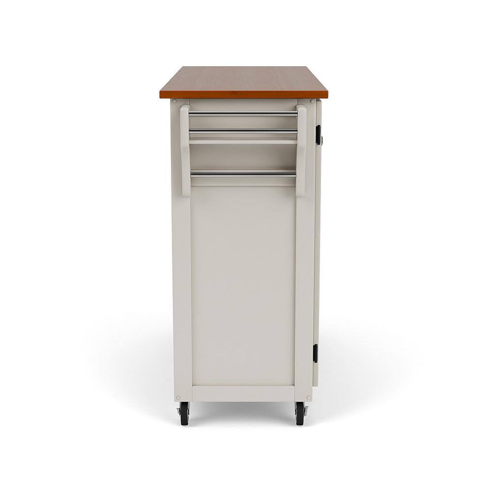 White and Oak Wood Top Kitchen Cart with Spice Rack