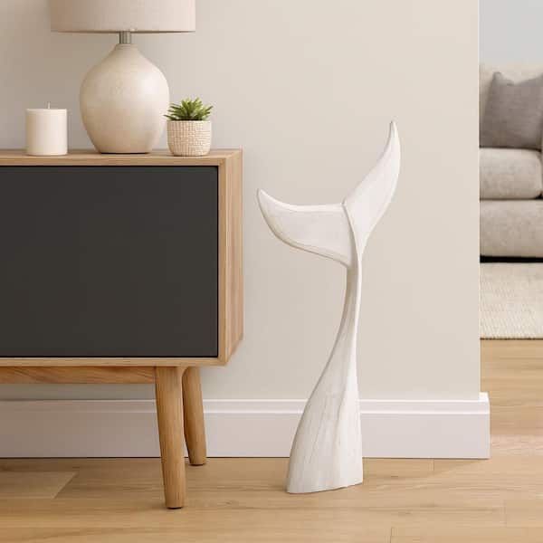 White 18.5 in. x 32.75 in. Wood Decorative Whale Tail Figurine