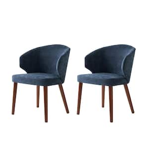 Nuria Navy Upholstered Dining Chair with Wing Back and Solid Wood Tapered Legs Set of 2