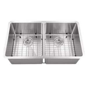 Undermount Stainless Steel 32 in. 50/50 Zero Radius Corner Double Bowl Kitchen Sink