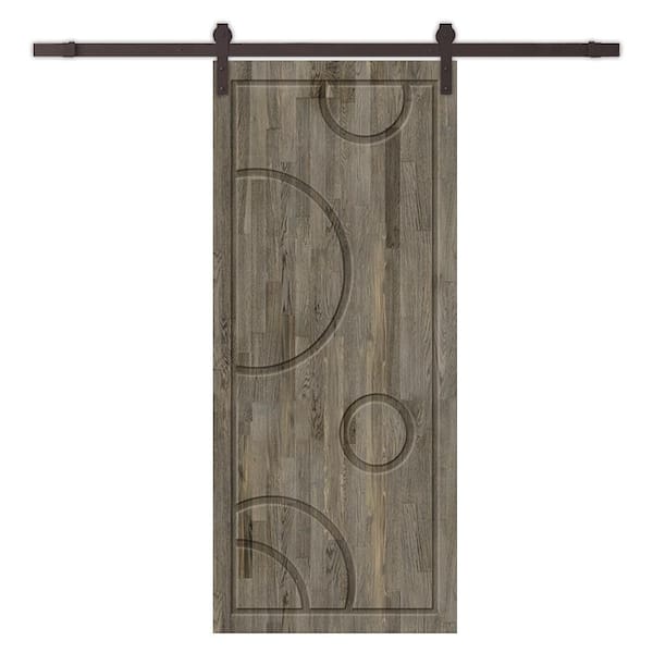 CALHOME 42 in. x 96 in. Weather Gray Stained Pine Wood Modern Interior Sliding Barn Door with Hardware Kit