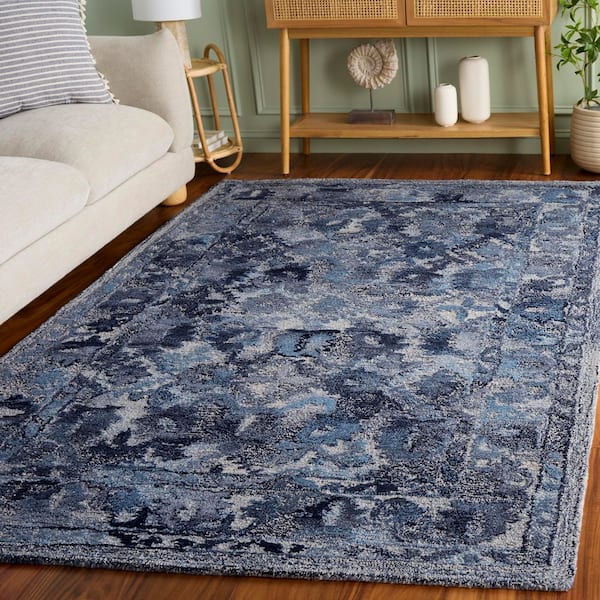 Marquee 6 ft. x 9 ft. Navy Abstract Border Area Rug