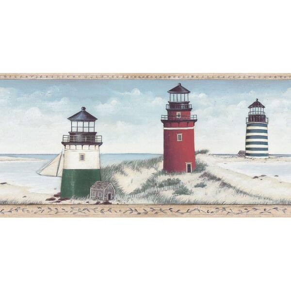 The Wallpaper Company 10.5 in. x 15 ft. Blue Lighthouse Border-DISCONTINUED