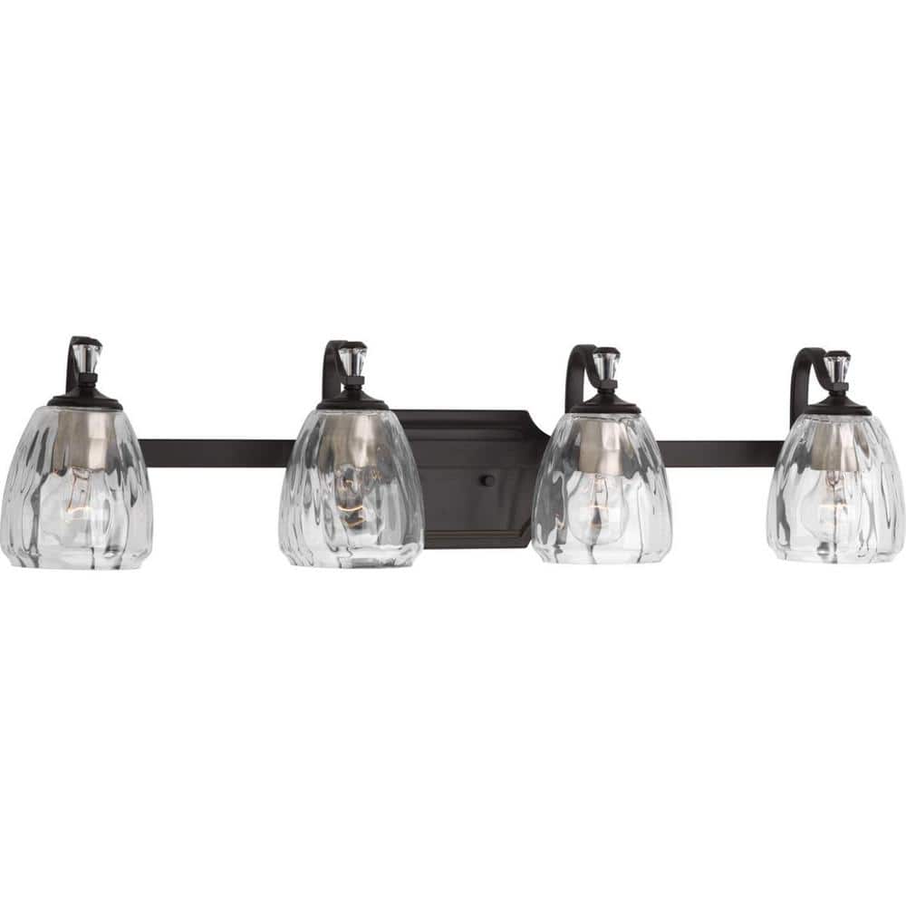 Anjoux Antique Bronze 4-Light Vanity Fixture with Clear Glass Shades