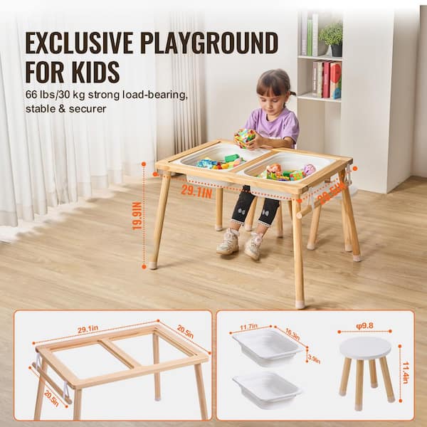 Kids Sensory Table Indoor Wooden Play Sand Water Table W/ Double-Sided