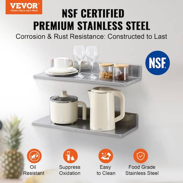 Stainless Steel Shelf 24 in. x 8.6 in. Wall Mounted Floating Shelving with Brackets Pantry Organizers, Silver