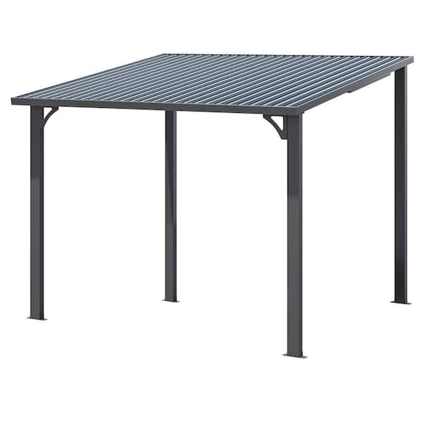 AECOJOY 10 ft. x 8 ft. Hardtop Gazebo Dark Gray Lean to Metal Patio Cover