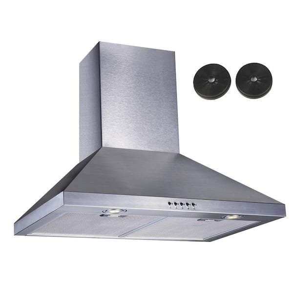 Range Hood 30 Inch Wall Mount in Stainless Steel for High Ceiling Kitchen Chimney upto 11 ft Push Button 450 CFM Ducted/Ductless Convertible Stove Vent Hood Newfield 3 Speed Exhaust Fan Low Noise 