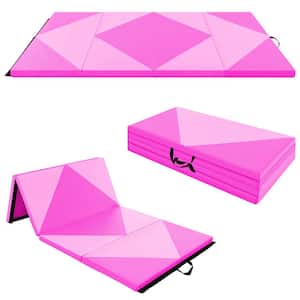 Folding Gymnastics Mat 8 ft. x 4 ft. x 2 in. PU Leather Tumbling Exercise Mat Yoga Gym Pink 32 sq. ft.