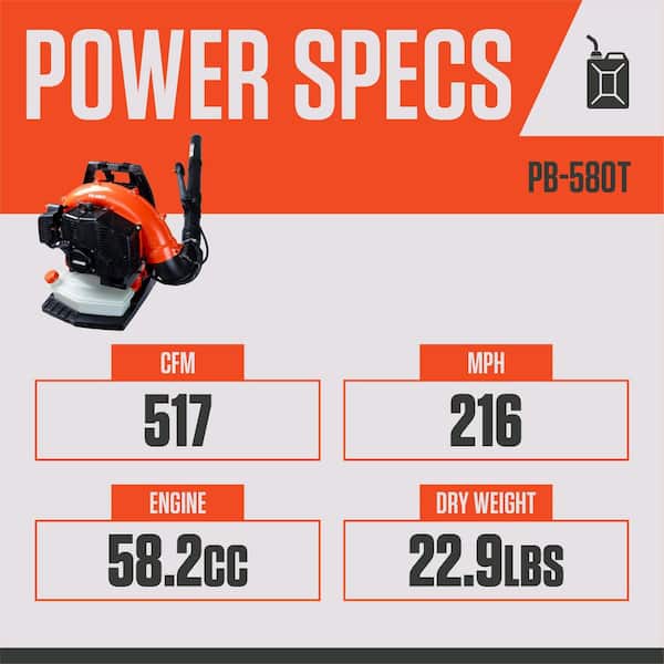216 MPH 517 CFM 58.2cc Gas 2-Stroke Backpack Leaf Blower with Tube Throttle