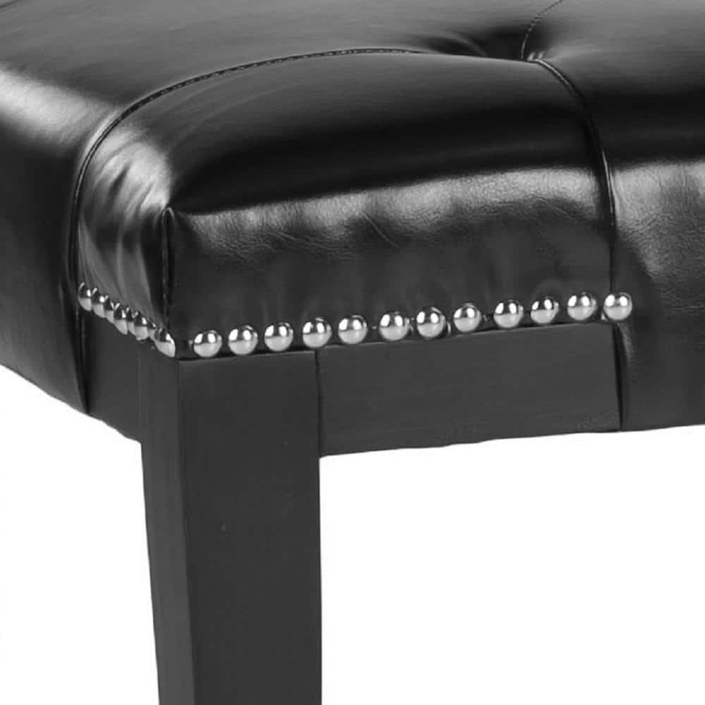 Transitional Black Tufted Bench with Silver Nailhead Trim