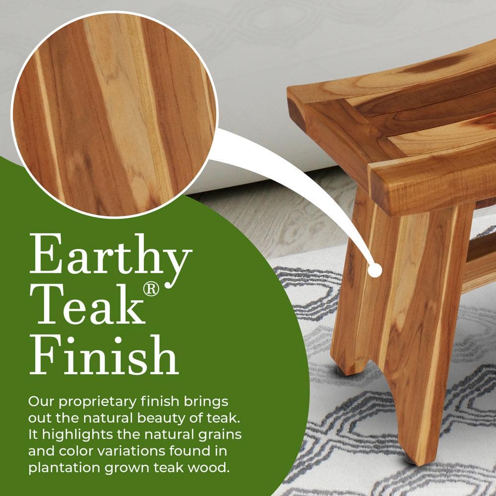 EcoDecors 18" Earthy Teak Wood Shower Bench with Shelf