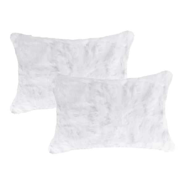 natural 2-Pack Rabbit Fur 12 in. x 20 in. Pillow