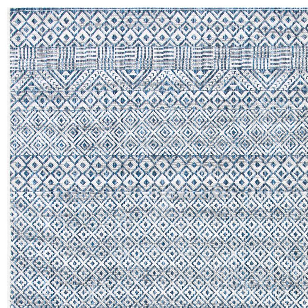 Blue and Navy Geometric Flat Woven Indoor/Outdoor Rug