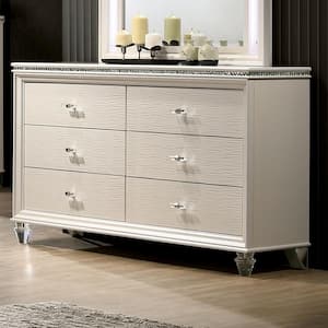 Penella Pearl White 6-Drawer 54.5 in. Dresser