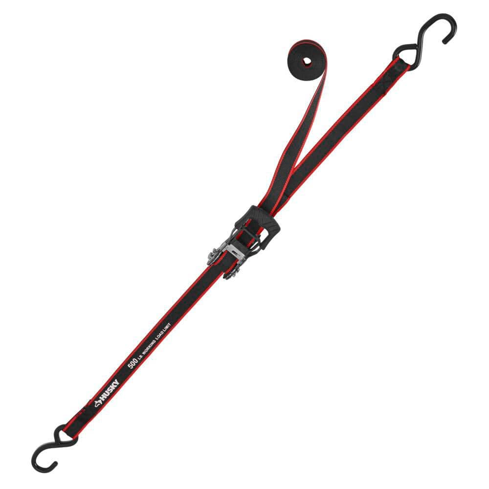 12 ft x 1 in Black and Red Weather Resistant Ratchet Tie-Down Straps with S-Hook (4-Pack)