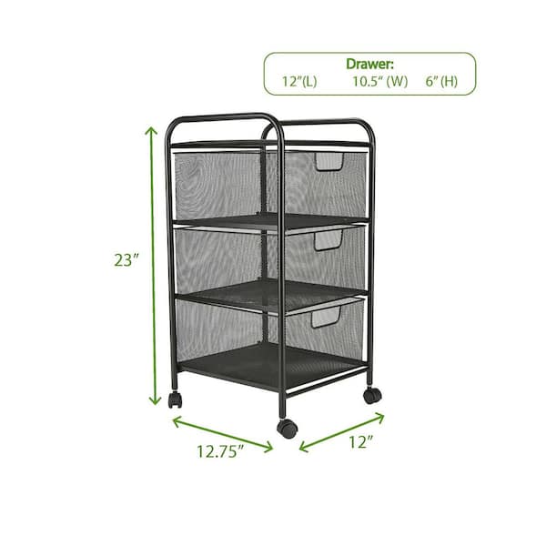 Mind Reader 3 Drawer Mesh Rolling Cart, Wire Shelving Unit With Drawers