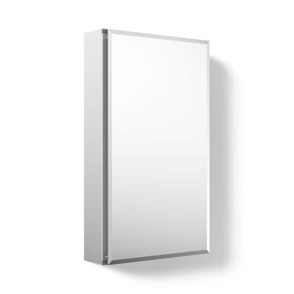 15 in. W x 26 in. H Beveled Single Door Recessed or Surface Mount Medicine Cabinet with Mirror Interior