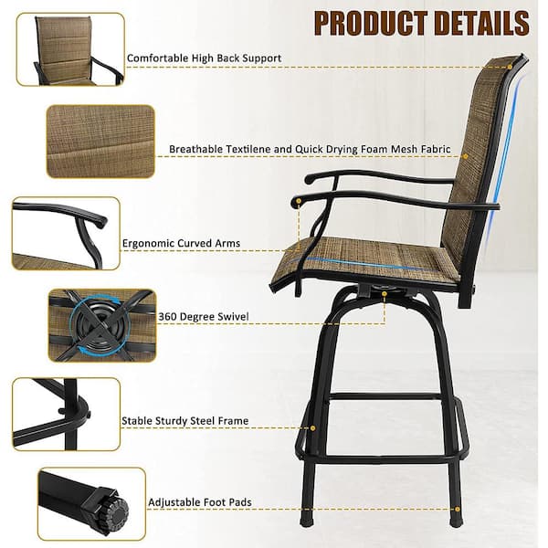 Bigroof Swivel Metal Frame Outdoor Bar, Home Depot Outdoor Swivel Bar Chairs