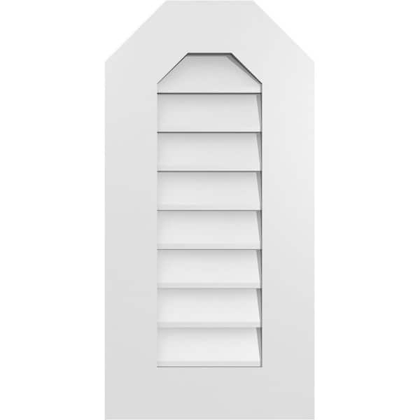 Ekena Millwork 14 in. x 28 in. Octagonal Top Surface Mount PVC Gable Vent: Decorative with Standard Frame