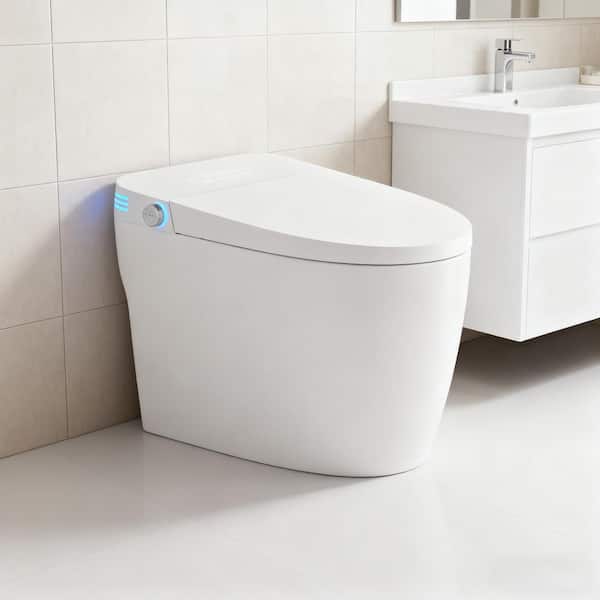 Elongated Smart Bidet Toilet 1.28 GPF in White with Auto Open and Close, Heated Wash, Lady Wash