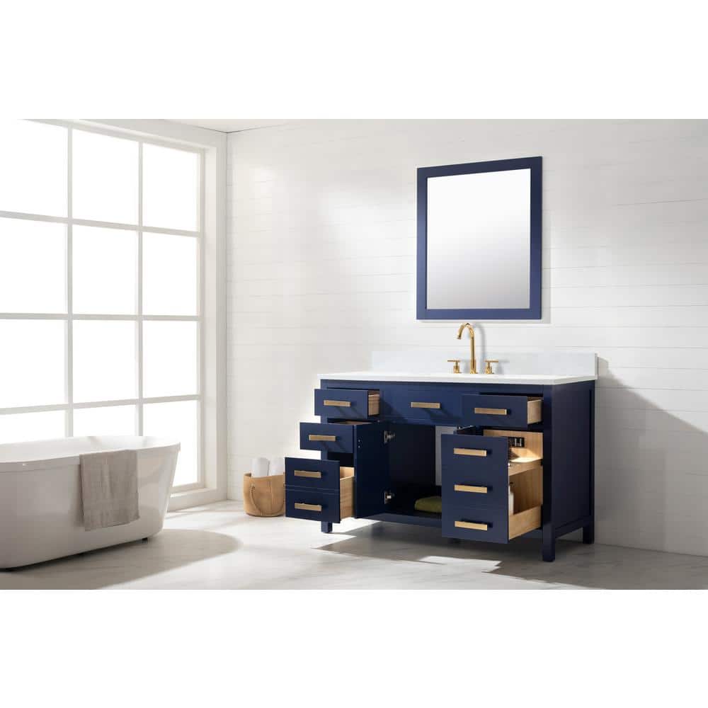 Valentino 54" Blue Birch Single Sink Vanity with Marble Top