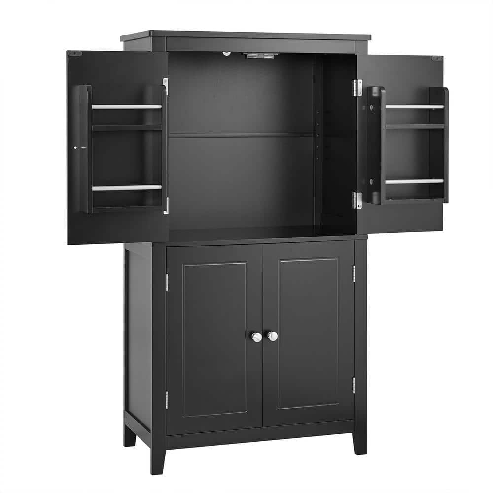23.6 in. W x 11.8 in. D x 43.3 in. H Black Linen Cabinet, Floor Storage Cabinet with 4 Doors, Adjustable Shelves price history on PriceWatchPro