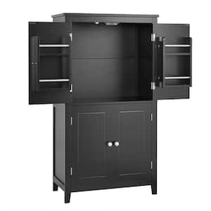 23.6 in. W x 11.8 in. D x 43.3 in. H Black Linen Cabinet, Floor Storage Cabinet with 4 Doors, Adjustable Shelves