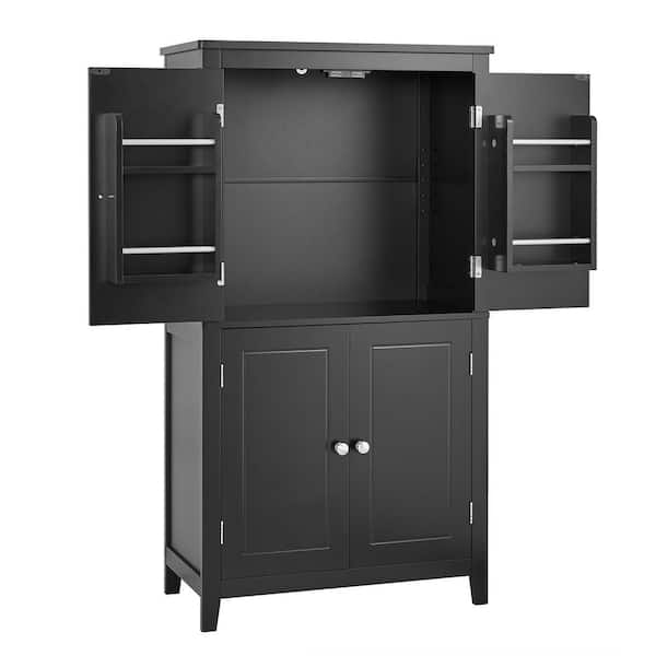 COWLOWN 23.6 in. W x 11.8 in. D x 43.3 in. H Black Linen Cabinet, Floor Storage Cabinet with 4 Doors, Adjustable Shelves