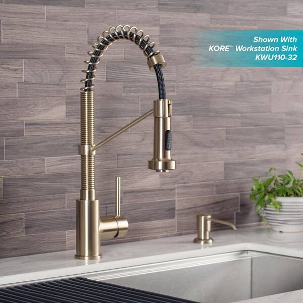 KRAUS Bolden Single-Handle Pull-Down Sprayer Kitchen Faucet with Dual Function Sprayhead in Spot Free Antique Champagne Bronze