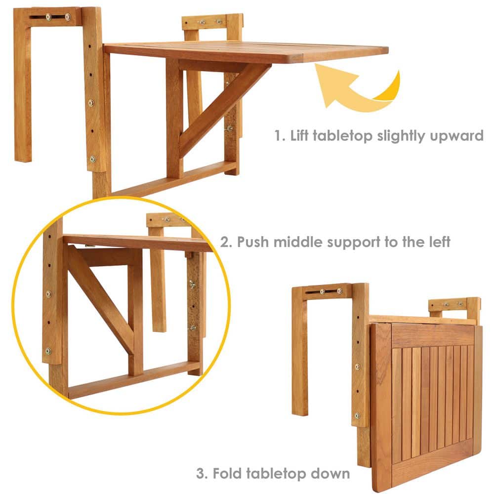 Sunnydaze Brown Meranti Wood Folding Balcony Table