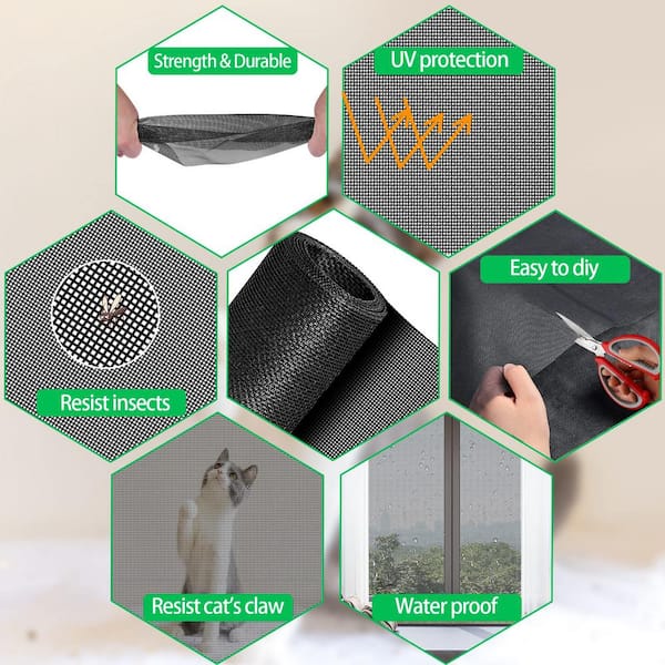Angel Sar 39 in. x 118 in. Pet Proof Screen Replacement Kit, Window Mesh Repair Kit for Sliding Screen Door Patio Window Pet Black