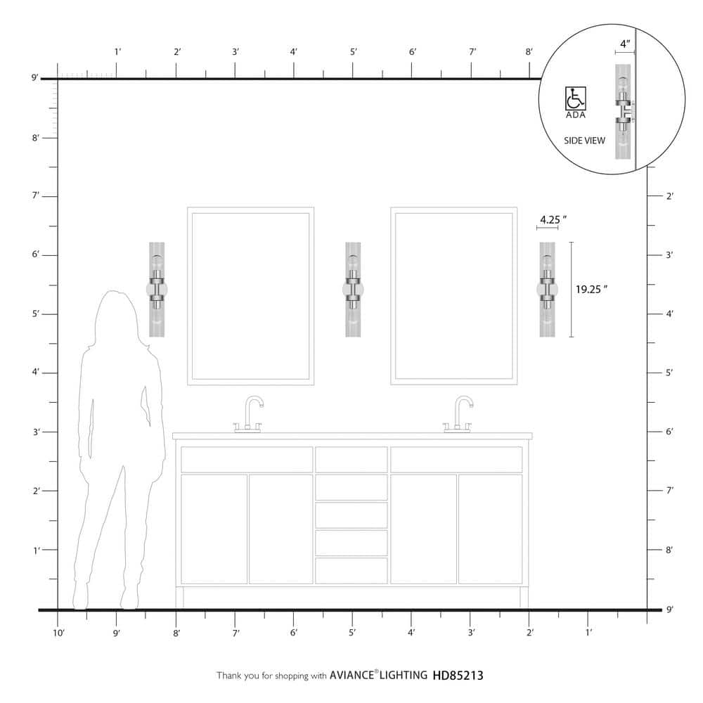 Ludlow Polished Chrome 2-Light Vanity with Clear Glass Shades