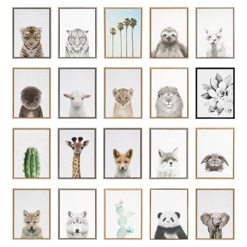 Modern Black and White Succulent Canvas Print with Natural Frame
