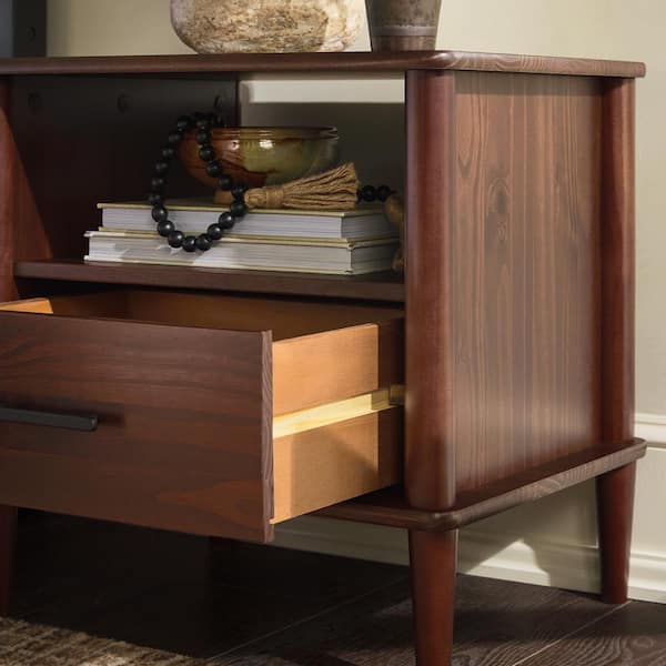 1-Drawer Walnut Solid Wood Transitional Storage Nightstand with Tapered Legs