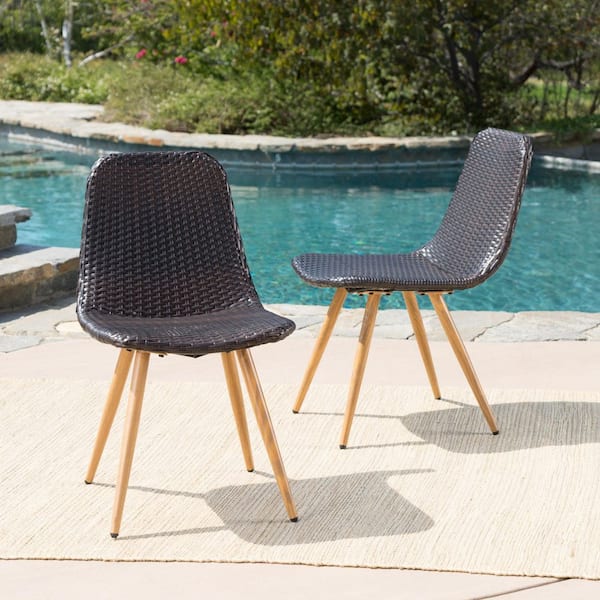 Dining Chair with Heat Transfer Legs Brown Multi Rattan Outdoor Dining Chair in Brown Multi (Set of 2)