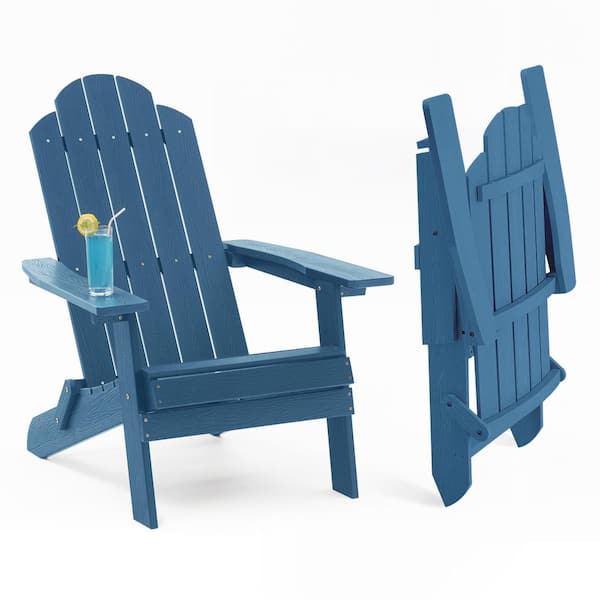 Mximu Navy Plastic Outdoor Patio Folding Adirondack Chair