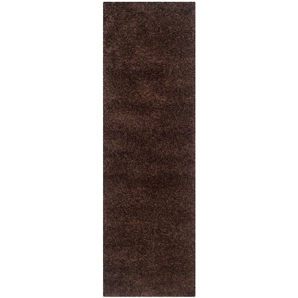 SAFAVIEH California Shag Brown 2 ft. x 9 ft. Solid Runner Rug