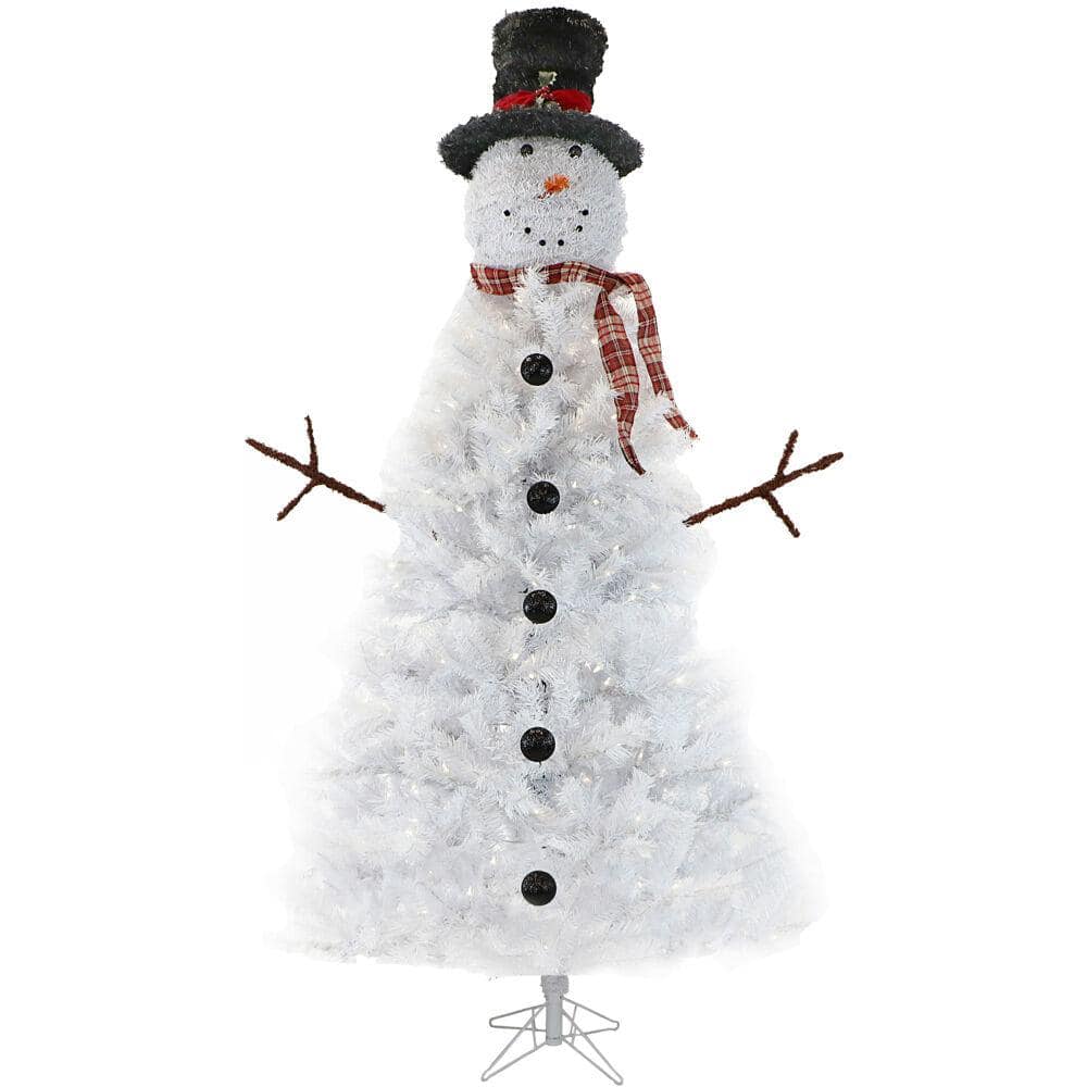 Fraser Hill Farm 7 5 Ft White Snowman Christmas Tree With Clear Lights Ffct070 5whsnm The Home Depot
