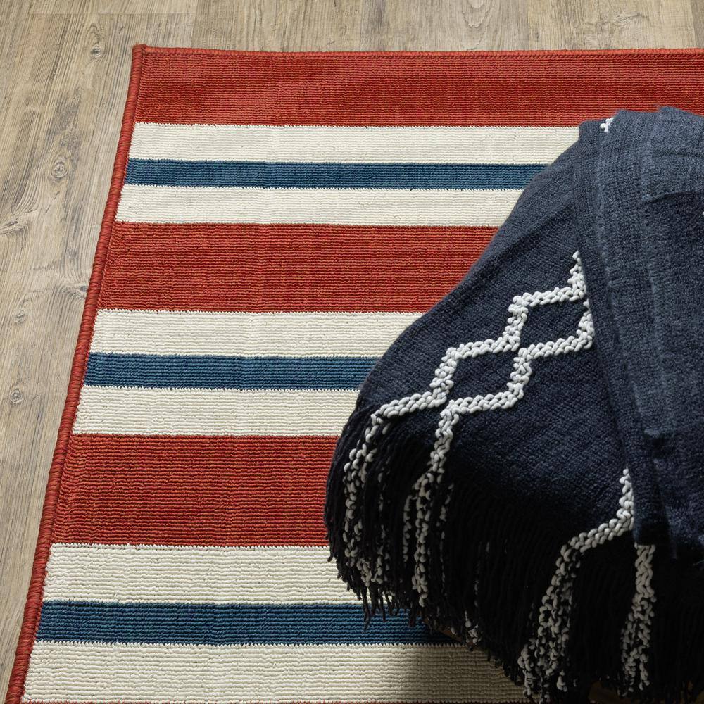 Red and White Striped Polypropylene Outdoor Rug, 7'10" x 10'10"