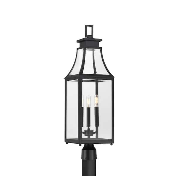Emery 3-Light Matte Black Metal Hardwired Outdoor Wet Rated Durability Post Light Lantern with No Bulbs Included