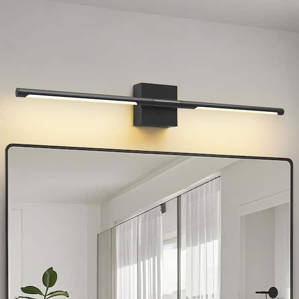 YANSUN 28 in. 1-Light 360° Black LED Wall Sconces, Dimmable Wireless Wall Light, Wall Decor for Hallway, Bedroom(2-Pack)