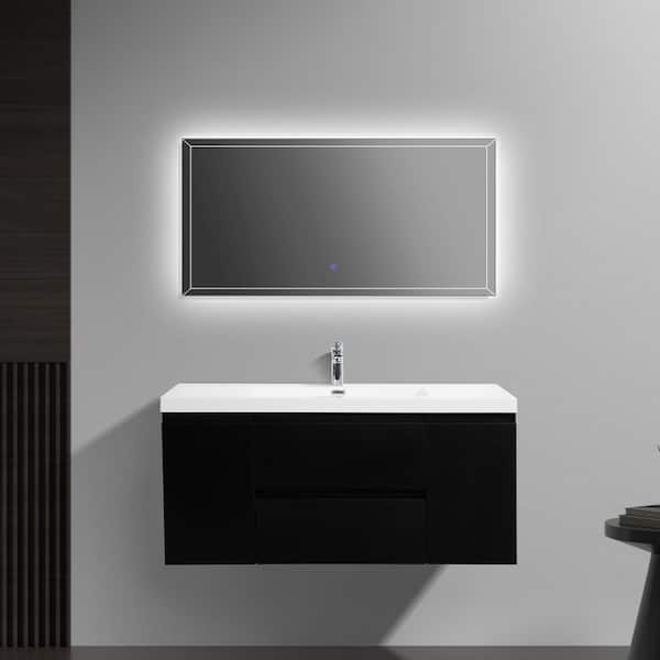 Unbranded 48 in. W x 19.5 in. D x 22.5 in. H Single Sink Wall Mounted Bathroom Vanity in Black with White Cultured Marble Top