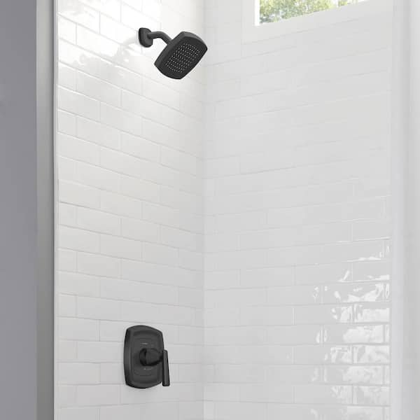 Edgemere 1-Handle Water-Saving Shower Faucet Trim Kit for Flash Rough-In Valves in Matte Black (Valve Not Included)